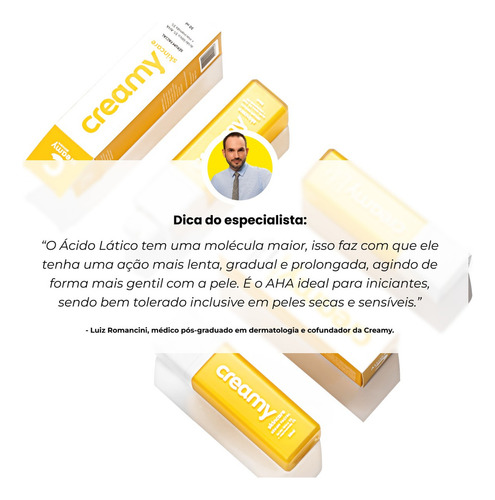 Creamy Skincare Ácido Lático 30g Antiacne e Seborreguladora Alto Poder Hidratante Reduz Aparência dos Poros Niacinamida