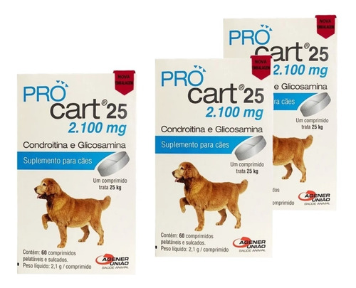 Pro Cart 25 Condroitina E Glicosamina 3x60 Comp Cães Procart