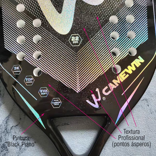 Imagem 5 de 8 de Nova Raquete Beach Tennis 3k 100% Carbon Holográfica Camewin