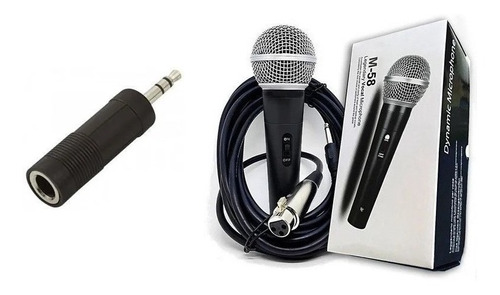 Microfone Karaokê Mondial C Adaptador Plug P2 Cabo 2 Metros.
