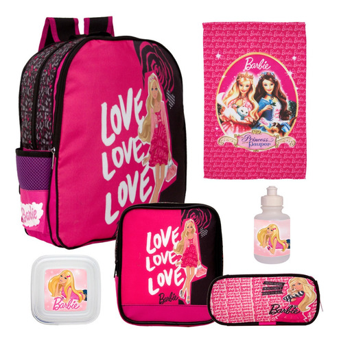 Bolsa Mochila Escolar Menina Juvenil Barbie Costas + Toalha