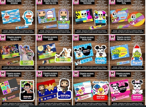 Kit Impible Etiquetas Escolares Powerpoint 2000 Personajes