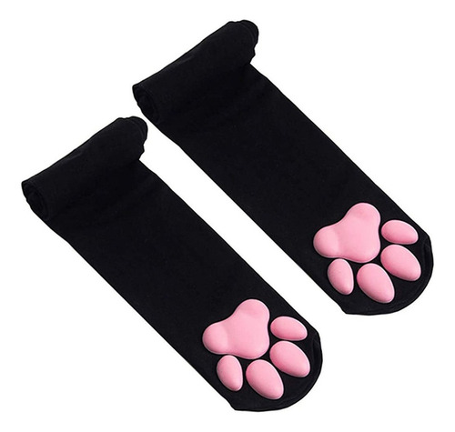 Calcetines Altos Para Muslos Rosa Lindo Gato Pata Pad