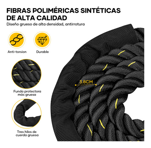 Cuerda Para Saltar Brincar MARKO 00 Antideslizante De Peso 3.8cm X 3m Cardio Pesada 2.4kg Negro