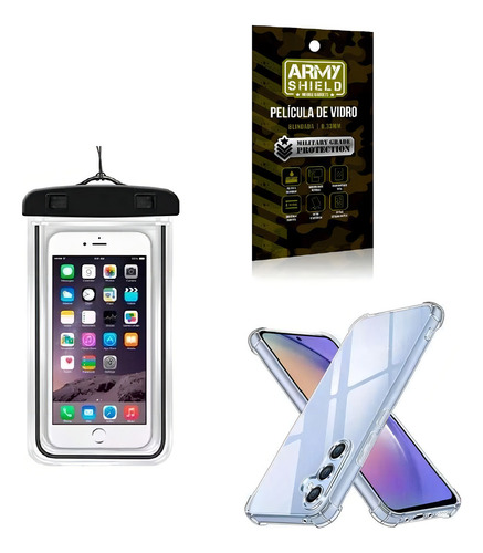 Capa Prova Dágua Samsung A24 + Capa Anti Shock + Película 3d