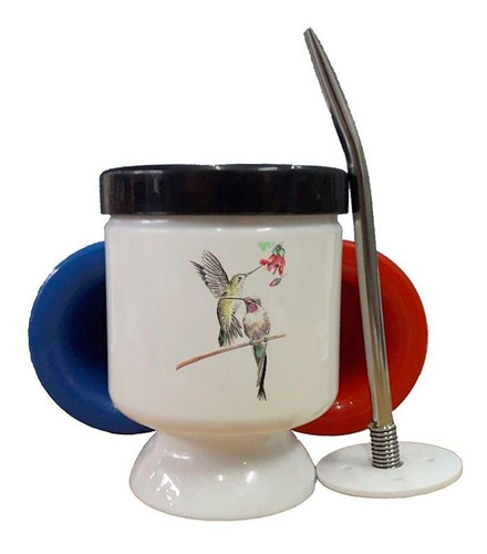 Mate Plastico Colibris Con Una Flor Dibujo Art