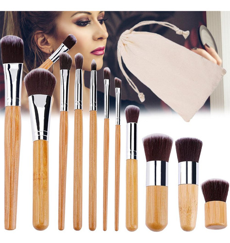 Juego De Brochas De Maquillaje De Bambú Natural, Brochas De