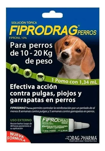 Pipeta Fiprodrag Antipulga Perros De 10 A 20 Kg 1.4 Ml