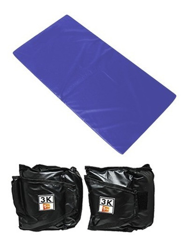 Kit Colchonete Azul+ Par De Caneleira De Peso 3kgs 