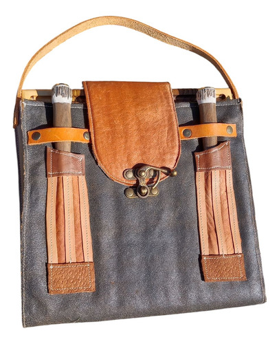 Set Asado Tablita+cuchi Y Tenedor+ Bolso Cuero Artesanales