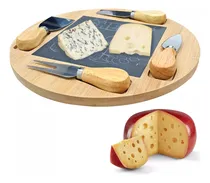 Comprar Tabla Redonda De Madera Set P\u002Fquesos Picadas C\u002F 4 Utensilios Color Madera Clara C\u002Fceramica Negra