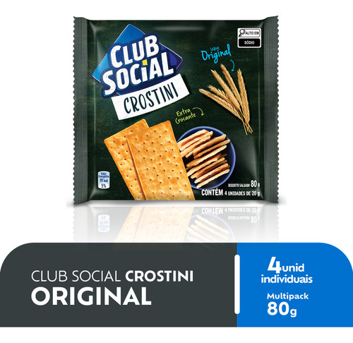 Pack biscoito Crostini original pacote 80g 4 unidades de 20g Club Social