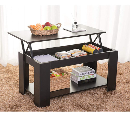 ~? Basicwise Modern Wood Coffee Table Con Mesa Elevadora, Ne