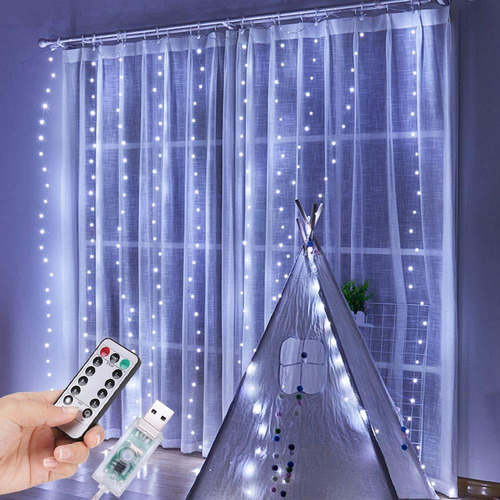 Cortinas Decorativas Luces Led Control Remoto 3x3m Usb Power