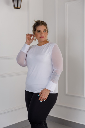 Blusa Manga Longa Tule Plus Size Mazal