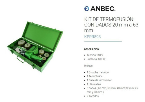 Termofusor Kit Incluye 6 Dados Y Tijeras Corta Tubo