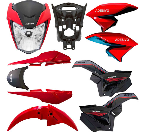 Frente Titan 160 22 Vermelho Aba Lateral Rabeta Paralama Fan