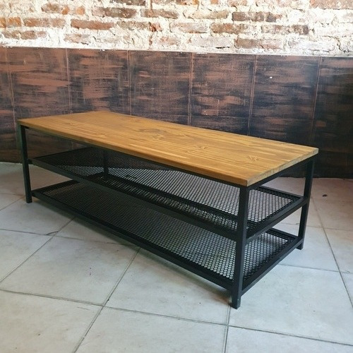 Imagen 3 de 5 de Mesa Ratona Industrial 120x50x50 Zapatero Madera Hierro