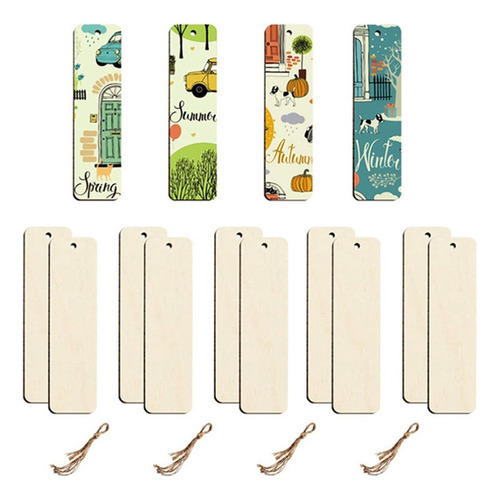 100 Marcapáginas De Madera En Blanco Con Cuerdas De Madera