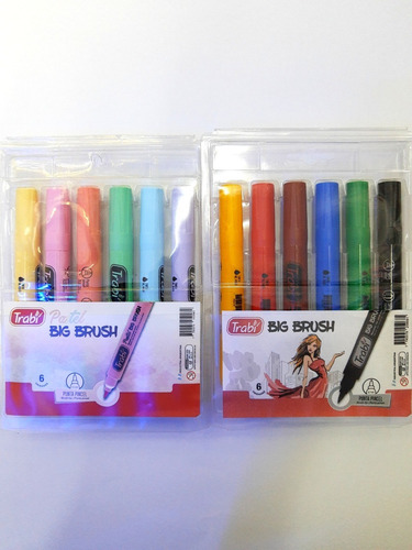 Combo Marcadores Trabi Big Brush X12 Pastel Punta Pincel 