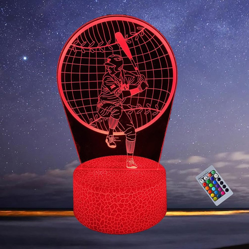 Lámpara Nocturna De Béisbol 3d Con Ilusión, Luz Led Para Niñ