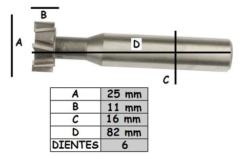 Fresa T-631 Metal Diámetro 25mm Alto 11mm Recta Fubral