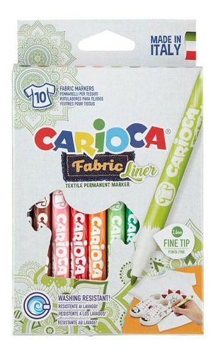 Marcadores Carioca Fabric X10 Para Tela Punta Fina 2.6mm