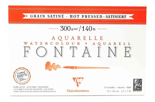 Bloco Aquarela Fontaine 12x18cm 300g Clairefontaine 12 Fls