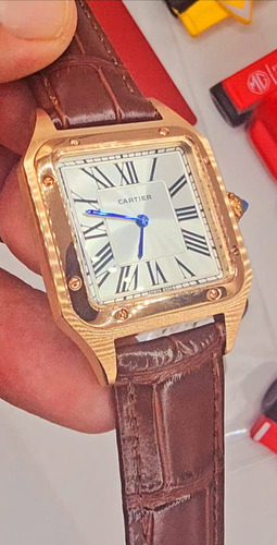 Reloj Compatible Con Santos Dumont Cartieri Caballero 32mm Café Dorado Blanco (Usado)