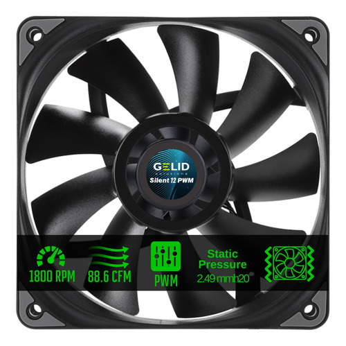 Fan Cooler Gelid 120mm Silent 12 Pwm 88.6cfm 4 Pin 1800rpm 