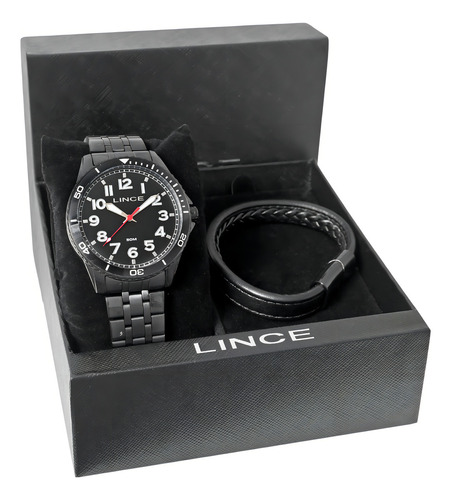 Kit Lince Masculino Relogio Esportivo Com Números Correia Preto Bisel Preto Fundo Preto