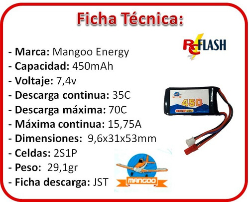 Imagen 2 de 5 de Batería Litio Polímero Lipo 7.4v 450mah Drones Helis Aviones