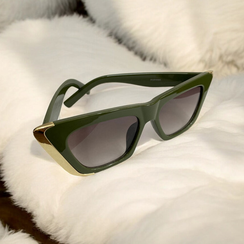 Lentes De Sol Angulares Estilo Cat Eye Elegante Green Gris Oscuro Verde