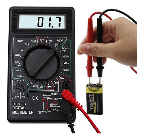 Multímetro Digital Dt830 Com Cabo De Multiteste + Bateria 9v