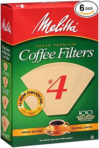 Melitta Cone Filtros De Café, Natural Brown, No. 4, Los Filt