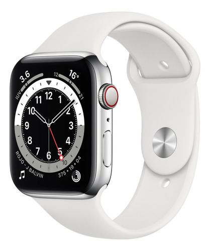 Apple Watch  Series 6 (GPS+Cellular) - Caja de  acero inoxidable plata de 44 mm - Correa deportiva blanco