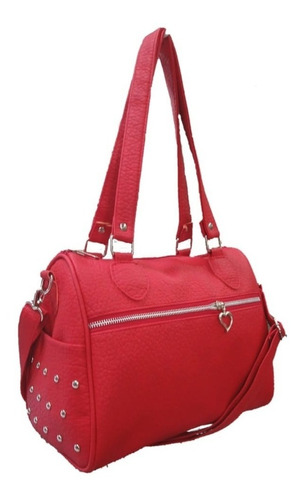 Cartera bowling PM Complementos  diseño liso de cuero sintético  roja con correa de hombro roja asas color rojo y herrajes metal