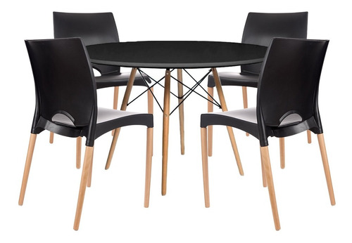 Juego De Comedor Mesa Eames Redonda 120cm + 4 Sillas Cannes