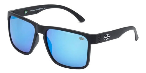 Óculos de sol Mormaii Monterey One size armação de grilamid cor preto-fosco, lente azul de policarbonato espelhada, haste preto-fosco de grilamid