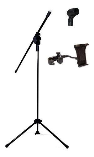 Pedestal P/ Microfone C/ Cachimbo + Suporte De Celular Kit
