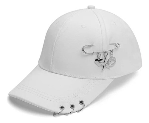 Gorra Jockey Aplicación Punk Blanco Argolla Corazon Estrella