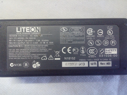 Fuente Liteon Transformador Cargador 19 V 3.42a. 