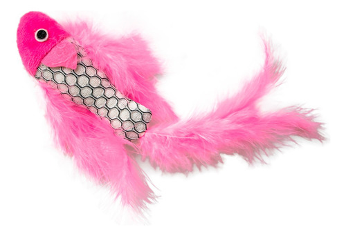 Brinquedo Peixe Pelucia Rosa Com Penas Para Gatos
