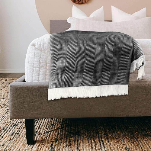 Imagen 4 de 10 de Manta Pie Cama Sillon Rustica 150x200 Negro Degradee Oferta