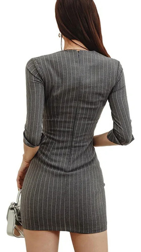 Minivestido Ajustado A Rayas Con Cuello Cuadrado Para Mujer