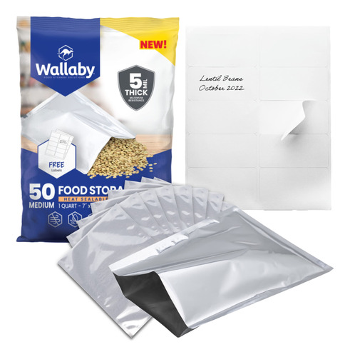 Paquete De 50 Bolsas De Mylar Wallaby De 1 Cuarto De Galn, (