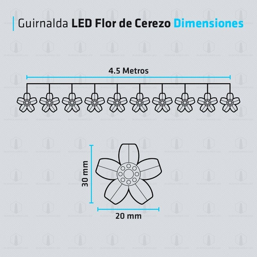 Imagen 3 de 10 de Guirnalda Luces Led Flor De Cerezo 4.5 Metros Rosa 220v