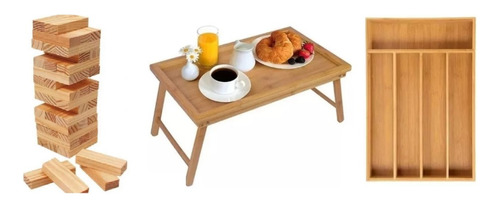 Mesa Desayunadora Notebook Cubiertero Cocina Bamboo Jenga