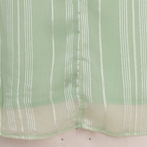 Imagen 7 de 7 de Blusa Vestir Cuelo Alto Rayas Satin Manga Corta Elegante.