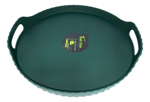 Bandeja Plastica Grande Redonda Con Agarradera Manija Verde Oscuro